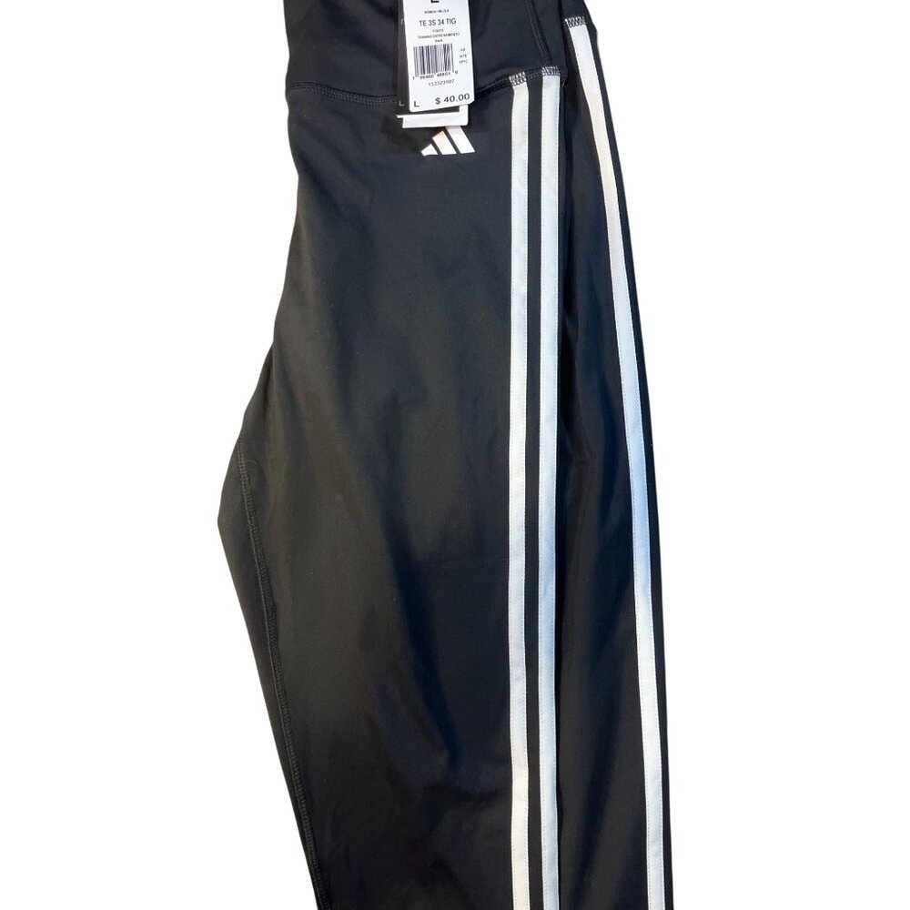 Adidas Aeroready Women's Black Track Pants W/ White Stripes Size L Polyester Ble